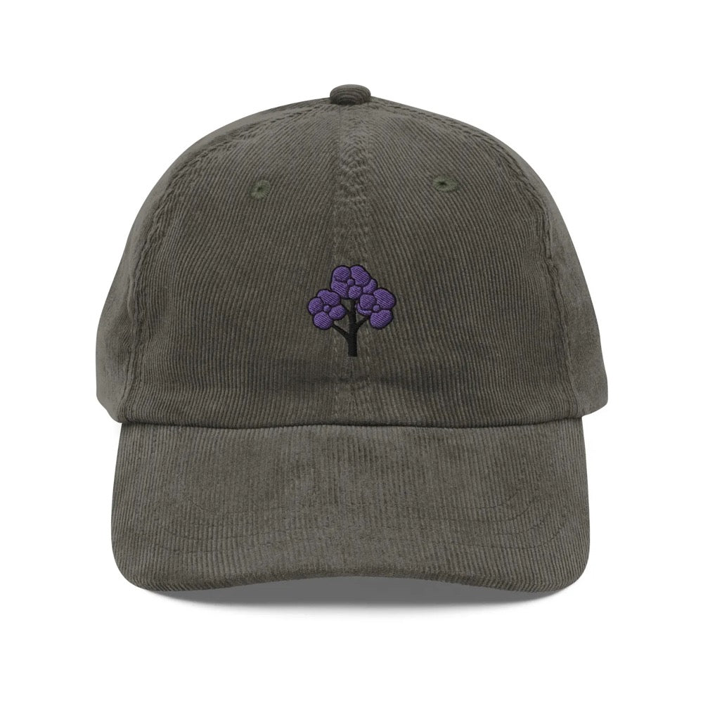 Jacaranda Embroidered Corduroy Cap | Blue Jacaranda Tree Gift | Cute Vintage Cap