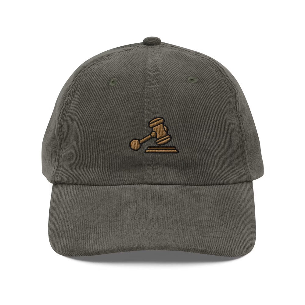 Judge Gavel Embroidered Corduroy Cap | Judge Hammer Gift | Embroidery Vintage Cap