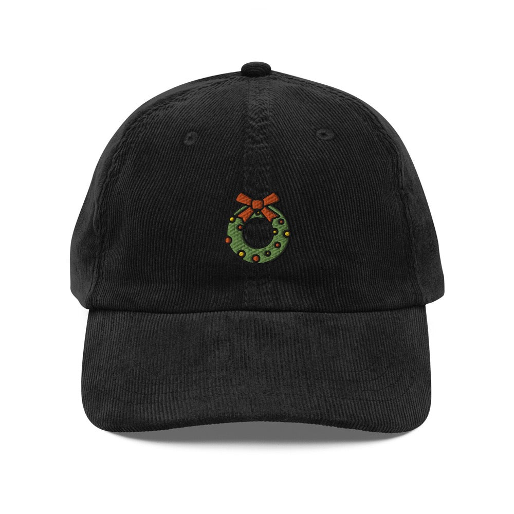 Christmas Wreath Corduroy Cap | Gift For Christmas Wreath Lovers | Cute Vintage Cap