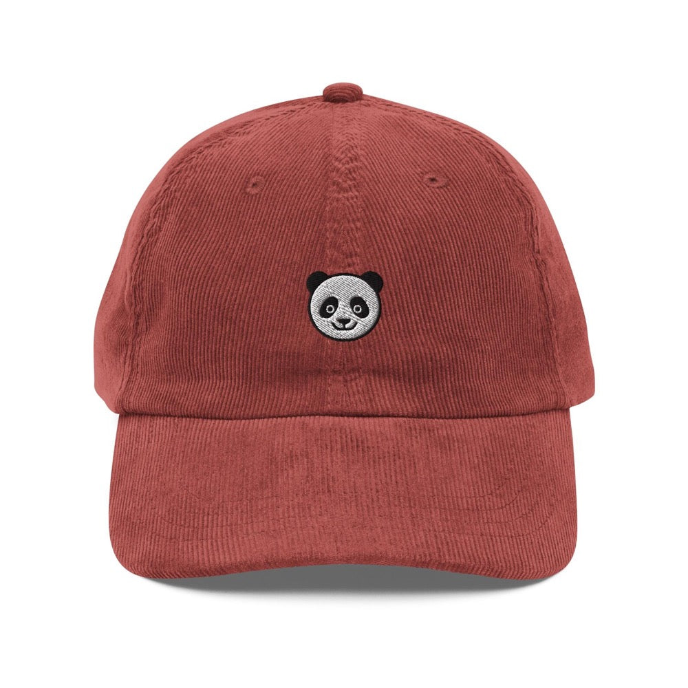 Giant Panda Embroidered Corduroy Cap | Panda Gift | Cute Vintage Sustainable Embroidery Hat