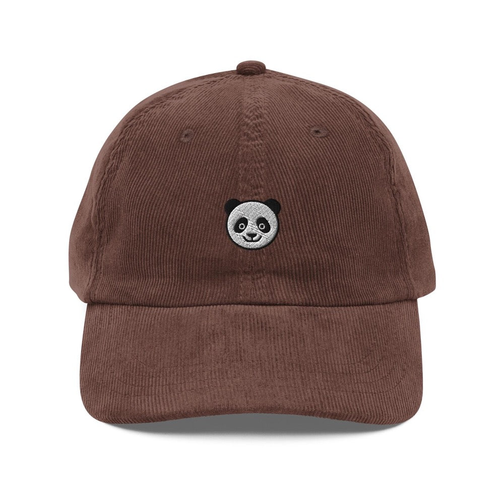 Giant Panda Embroidered Corduroy Cap | Panda Gift | Cute Vintage Sustainable Embroidery Hat