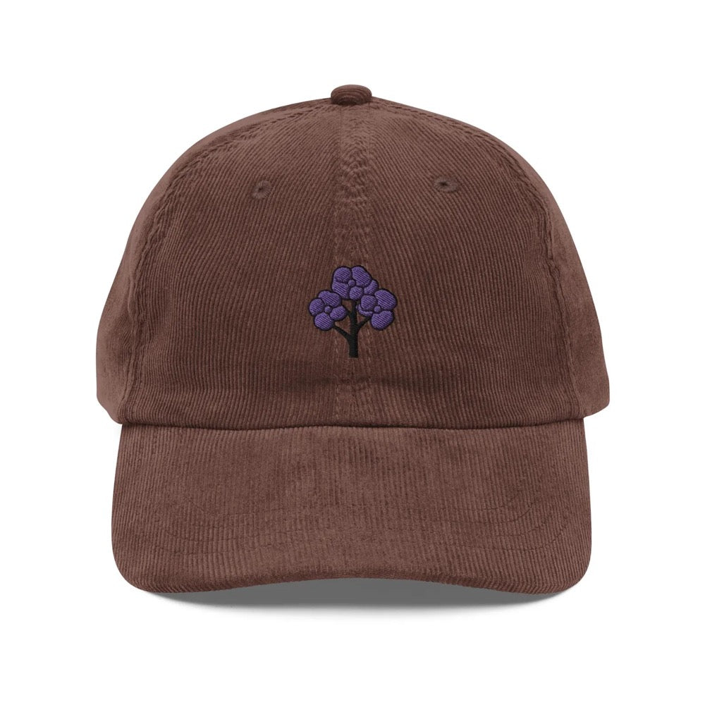 Jacaranda Embroidered Corduroy Cap | Blue Jacaranda Tree Gift | Cute Vintage Cap