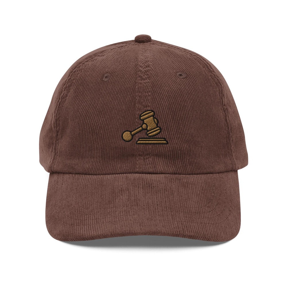 Judge Gavel Embroidered Corduroy Cap | Judge Hammer Gift | Embroidery Vintage Cap