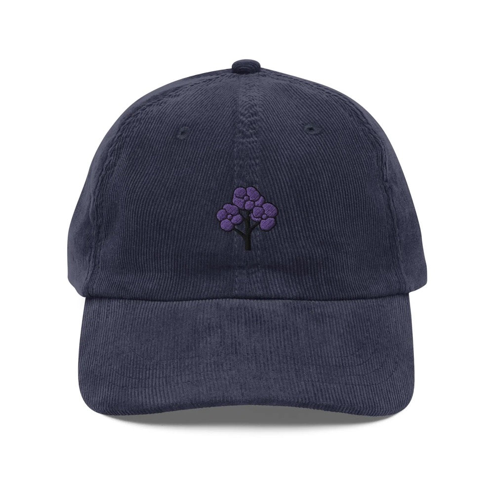 Jacaranda Embroidered Corduroy Cap | Blue Jacaranda Tree Gift | Cute Vintage Cap
